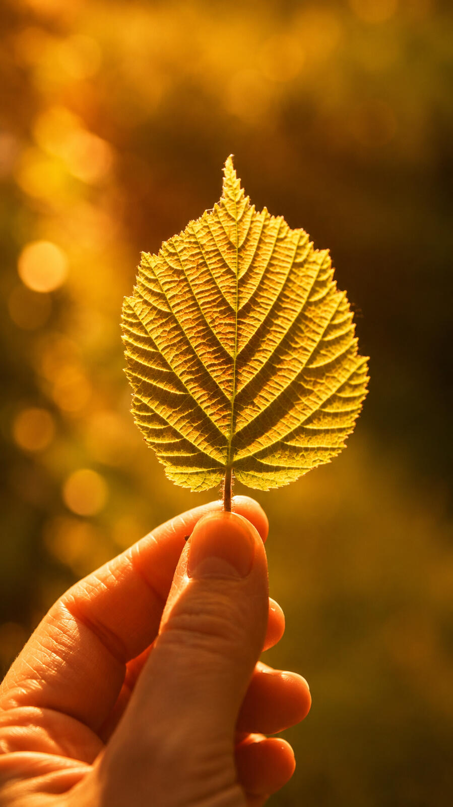 Spiritual growth and sacred awareness A green leaf illuminated by sunlight, representing growth, wonder, contemplation, and the sacredness of ordinary life.